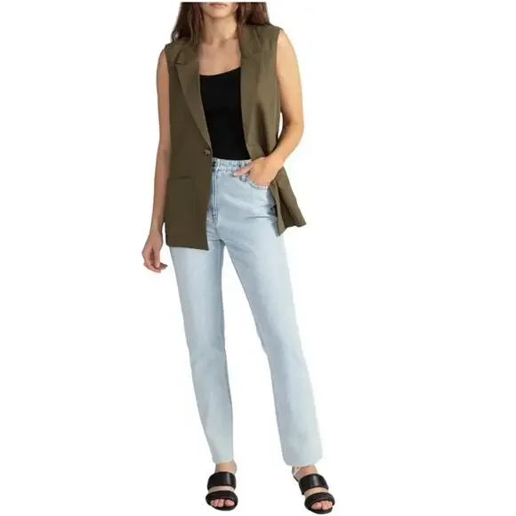 Sanctuary X-SMALL/2 Olive One-Button Notched Lapel Two Front Pocket Vest - Picture 2 of 12